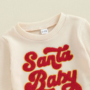 Long Sleeve Waffle Santa Baby Set   