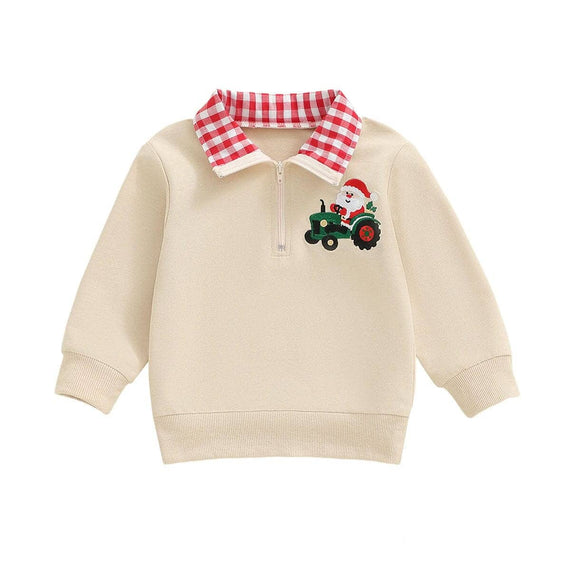Long Sleeve Christmas Collar Toddler Sweatshirt Beige 9-12 M