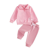 Long Sleeve Collar Daisy Toddler Set Pink 2T