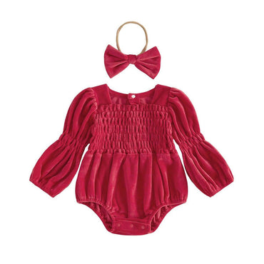 Long Sleeve Smocked Solid Baby Romper Rompers The Trendy Toddlers Red Newborn 