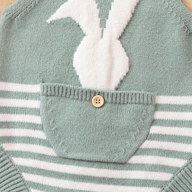 Striped Bunny Knitted Baby Romper   