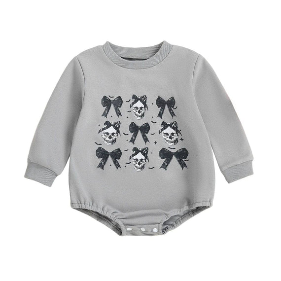 Long Sleeve Halloween Bows Baby Bodysuit Gray 0-3 M