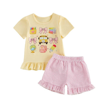 Back To School Striped Shorts Toddler Set Sets The Trendy Toddlers Beige 2T 