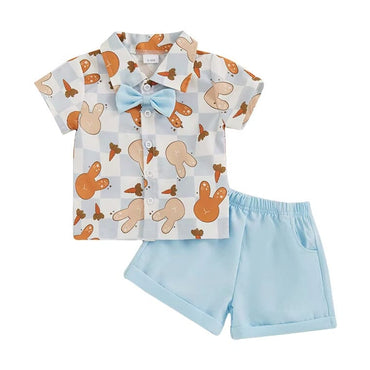 Short Sleeve Easter Gentleman Baby Set Blue 6-9 M