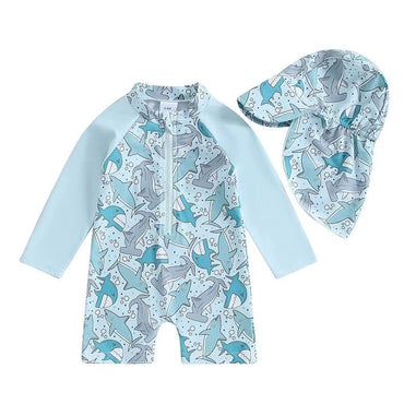 Long Sleeve Zipper Baby Swimsuit Blue 0-3 M