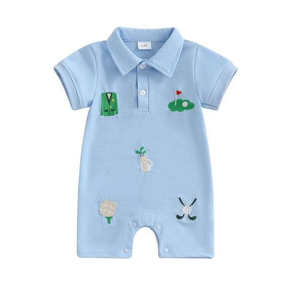 Short Sleeve Golf Vibes Baby Romper Blue 0-3 M