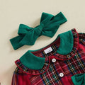 Long Sleeve Christmas Plaid Bows Baby Romper