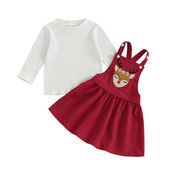 Long Sleeve Christmas Overall Skirt Toddler Set White 9-12 M