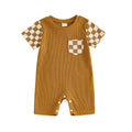 Short Sleeve Checkered Pocket Baby Romper Mustard Orange 0-3 M