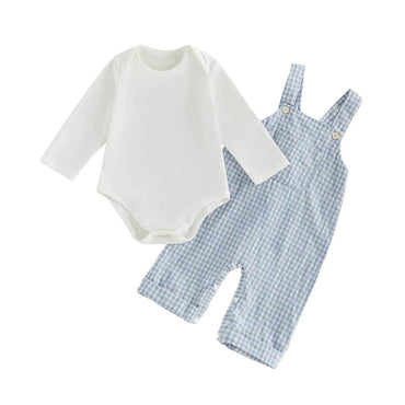 Long Sleeve Gingham Baby Set Sets The Trendy Toddlers Blue 0-3 M 