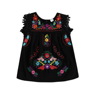 Sleeveless Floral Embroidery Baby Dress Dresses The Trendy Toddlers Black 3-6 M 