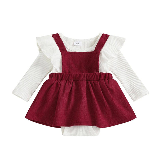 Long Sleeve Vintage Baby Romper Red 0-3 M