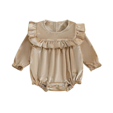 Long Sleeve Solid Velvet Baby Romper Beige 0-3 M