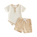 Short Sleeve Striped Solid Shorts Baby Set Beige 3-6 M