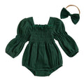 Long Sleeve Solid Vintage Baby Romper Green 0-3 M