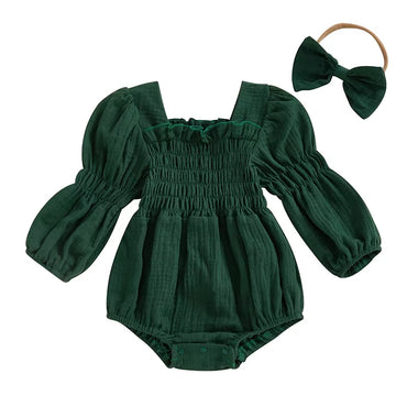 Long Sleeve Solid Vintage Baby Romper