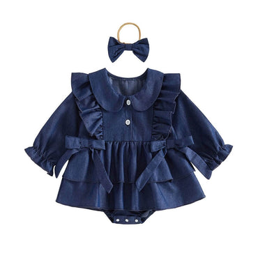 Long Sleeve Ruffled Bows Baby Romper Rompers The Trendy Toddlers Blue 0-3 M 