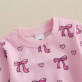 Long Sleeve Pink Bows Hearts Baby Set   