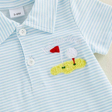 Short Sleeve Golf Collar Striped Baby Romper