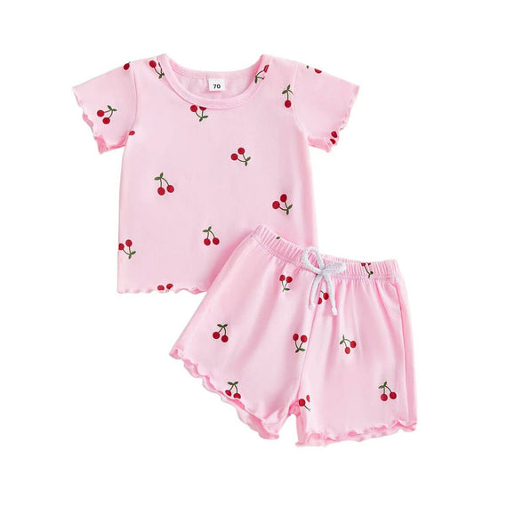 Short Sleeve Cherry Toddler Set Pink 3-6 M