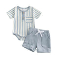 Short Sleeve Striped Solid Shorts Baby Set Blue 3-6 M