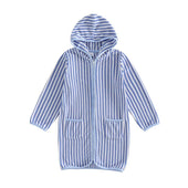 Long Sleeve Striped Toddler Bathrobe Blue 2T