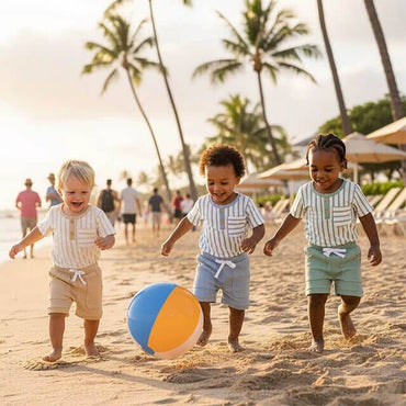 Short Sleeve Striped Solid Shorts Baby Set