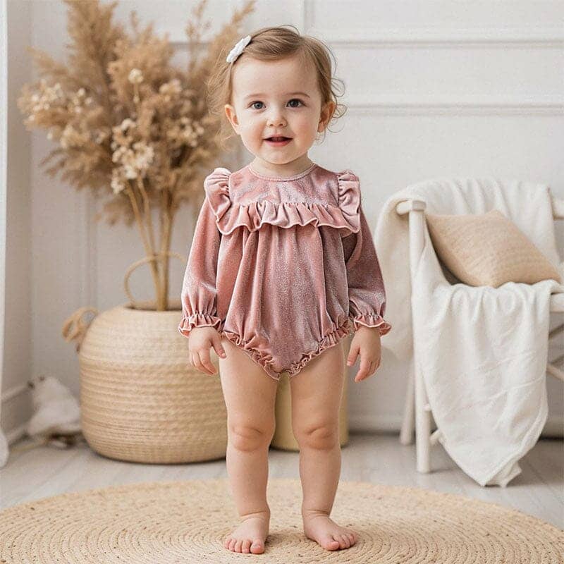 Baby Girl Long Sleeve Solid Velvet Romper – The Trendy Toddlers