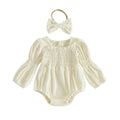 Long Sleeve Smocked Solid Baby Romper Rompers The Trendy Toddlers Beige Newborn 