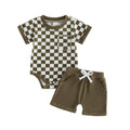 Short Sleeve Checkered Baby Set Green 0-3 M