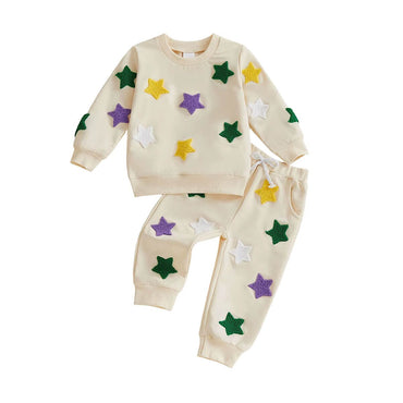 Long Sleeve Colorful Stars Toddler Set Beige 9-12 M