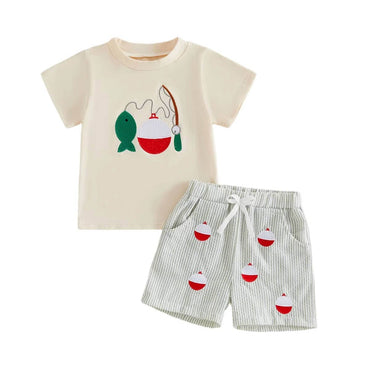 Short Sleeve Fishing Striped Baby Set