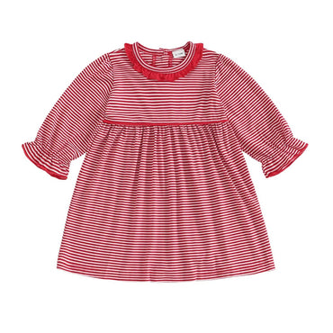 Long Sleeve Striped Toddler Dress Red 9-12 M