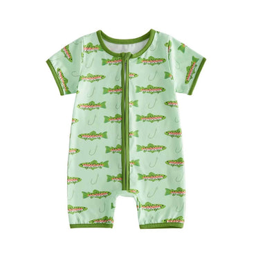 Short Sleeve Fish Zipper Baby Jumpsuit