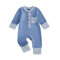 Long Sleeve Striped Pocket Baby Jumpsuit Blue Newborn