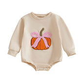 Long Sleeve Pumpkin Bow Baby Bodysuit