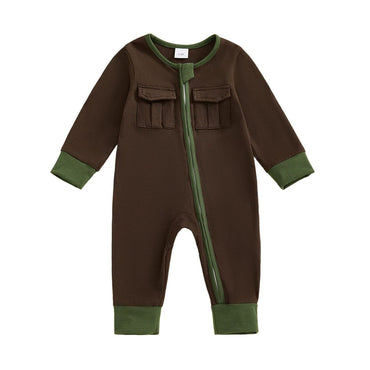 Long Sleeve Zipper Pockets Baby Jumpsuit