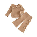 Long Sleeve Solid Ribbed Bows Toddler Set Brown 9-12 M