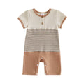Short Sleeve Striped Waffle Baby Romper Rompers The Trendy Toddlers Brown 0-3 M 