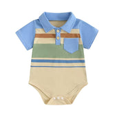 Short Sleeve Collar Pocket Baby Romper