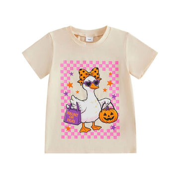 Haunt Or Hug Checkered Halloween Toddler Tee Beige 2T