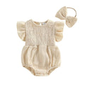 Flutter Sleeve Solid Baby Romper Rompers The Trendy Toddlers Beige 0-3 M 