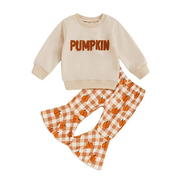 Pumpkin Plaid Flared Pants Baby Set   