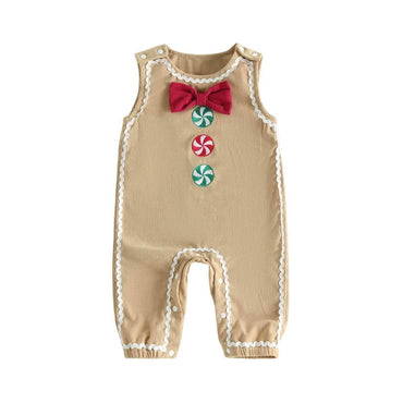 Sleeveless Gingerbread Bow Baby Jumpsuit