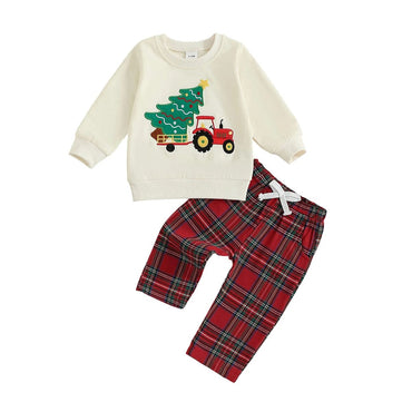Christmas Vibes Plaid Pants Toddler Set Beige 9-12 M