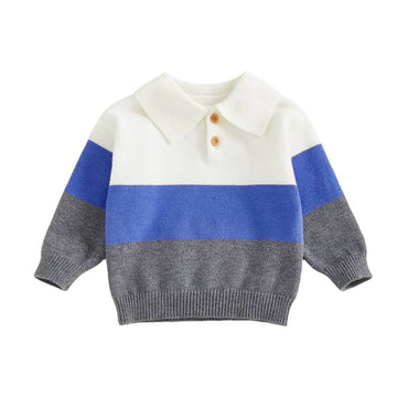 Long Sleeve Collar Color Block Toddler Sweater