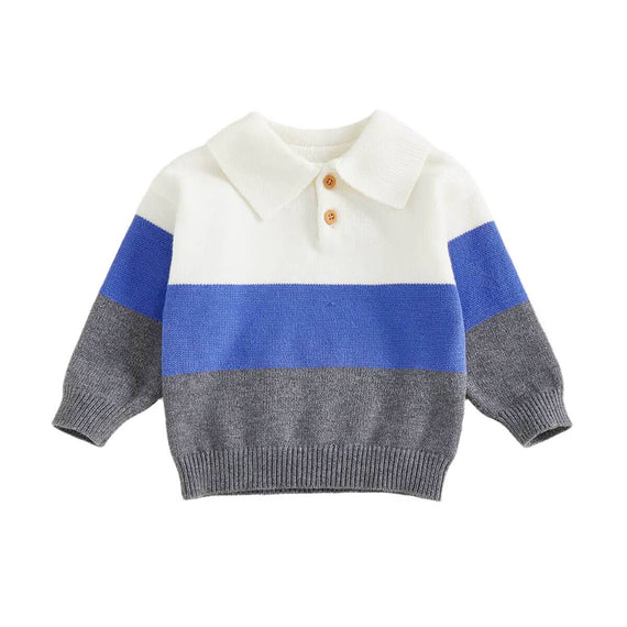 Long Sleeve Collar Color Block Toddler Sweater