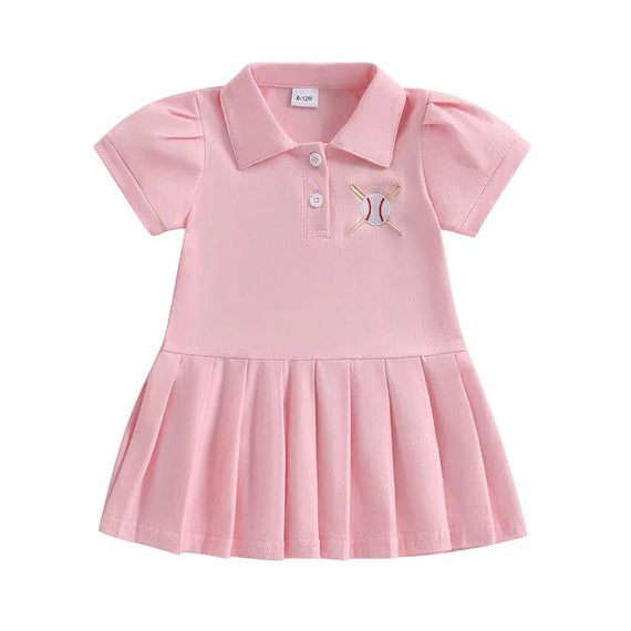 Short Sleeve Pink Baseball Toddler Dress