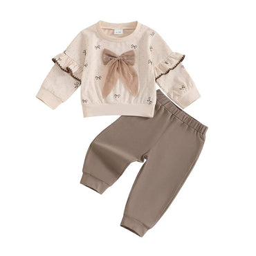 Long Sleeve Bow Solid Pants Toddler Set