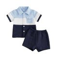 Short Sleeve Collar Button Up Toddler Set Blue 9-12 M